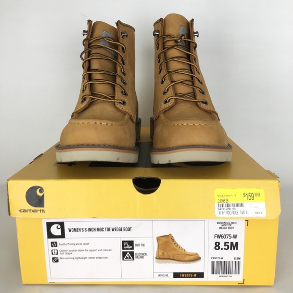 Carhartt Womens 6" Moc Toe Wedge Work Boot NEW Tan Lightweight Soft Toe Ankle - Picture 3 of 14